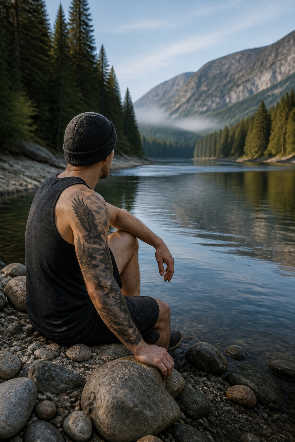 Eagle Tattoo Ideas for Men and Women: Designs and Styles 22 Eagle river tattoo with surrounding nature.