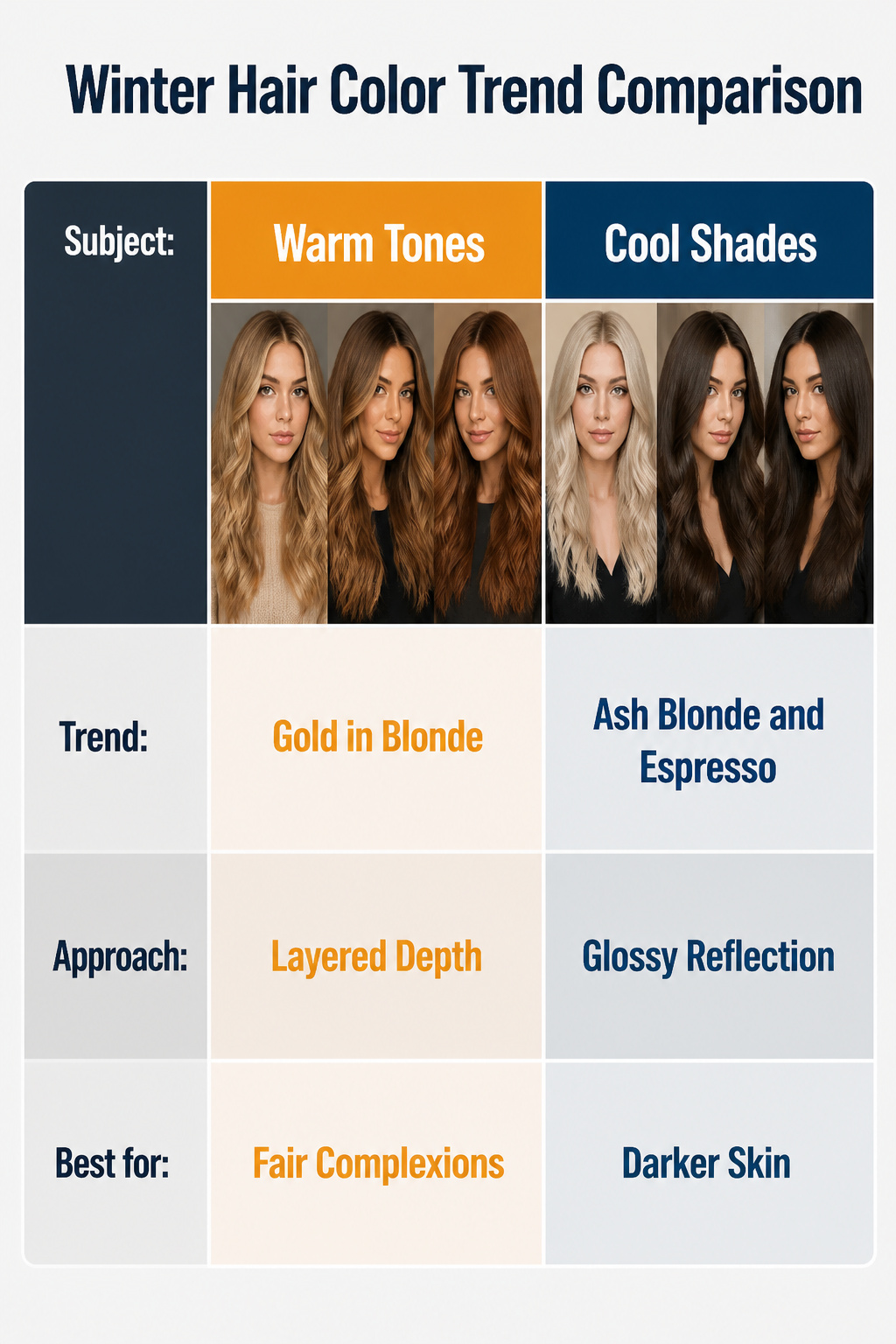 20 Fantastic Winter Hair Designs for 2026 23 Image comparing popular winter hair color trends.
