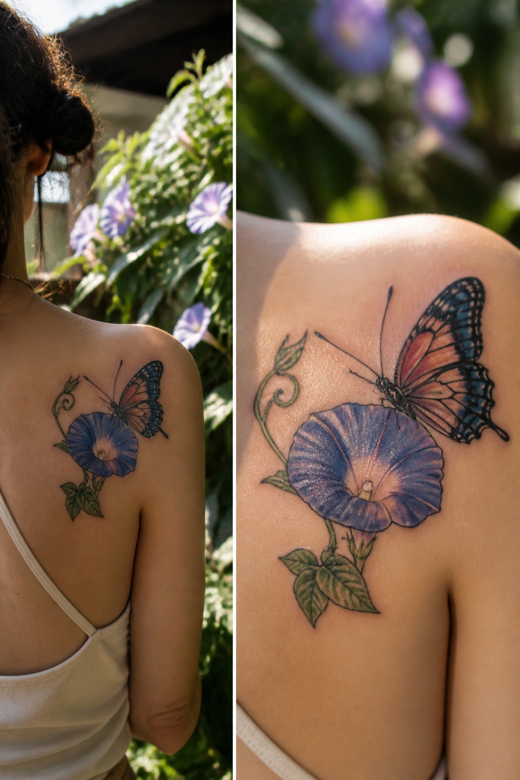 25 Morning Glory Tattoo Ideas for 2026 23 Tattoo of morning glory flower and butterfly.