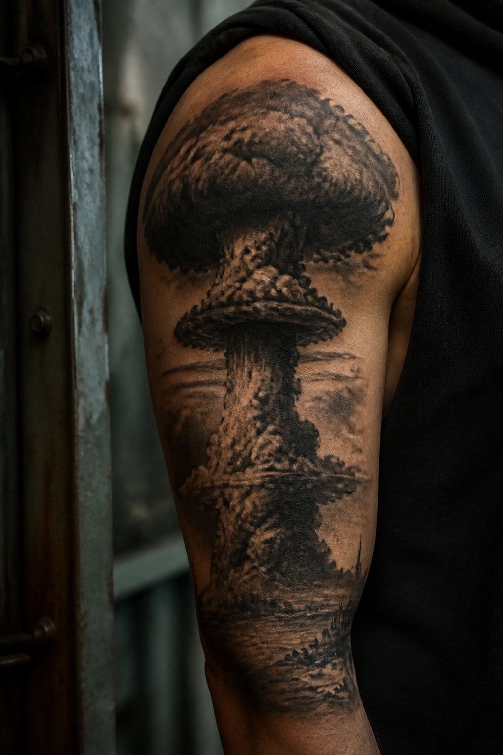 40 Cloud Tattoo Ideas for 2026: Japanese, Storm, Sleeve & More 24 Tattoo of a mushroom cloud in a dramatic style.