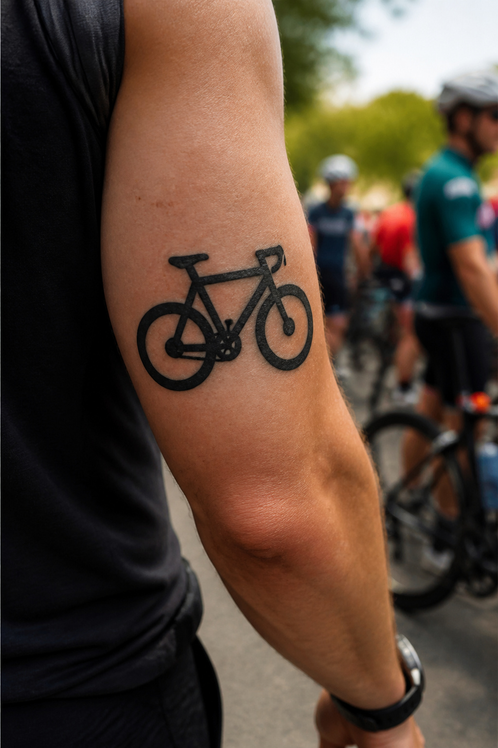 Bike Life Tattoo Ideas: 37 Designs for Cyclists in 2026 24 Bold blackwork tattoo of a bicycle on a bicep.
