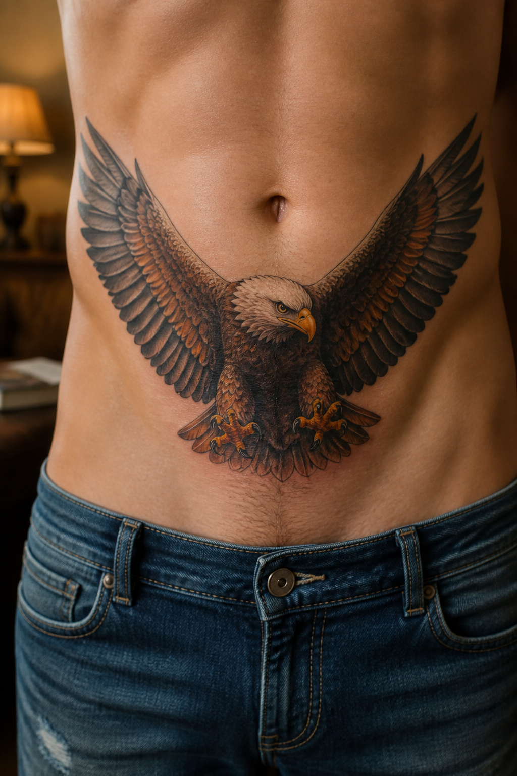 Eagle Tattoo Ideas for Men and Women: Designs and Styles 26 Eagle tattoo displayed on the stomach.