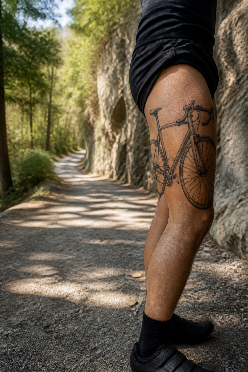 Bike Life Tattoo Ideas: 37 Designs for Cyclists in 2026 27 Tattoo of a bicycle on an outer thigh.