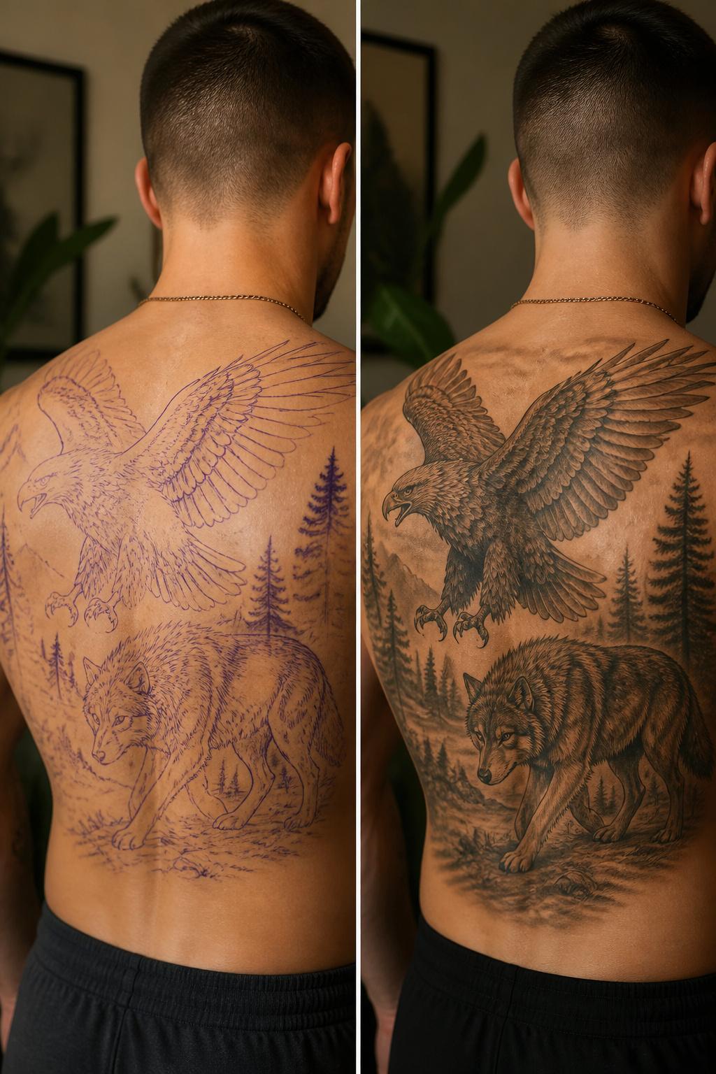 Eagle Tattoo Ideas for Men and Women: Designs and Styles 28 Eagle and wolf tattoo displayed together.