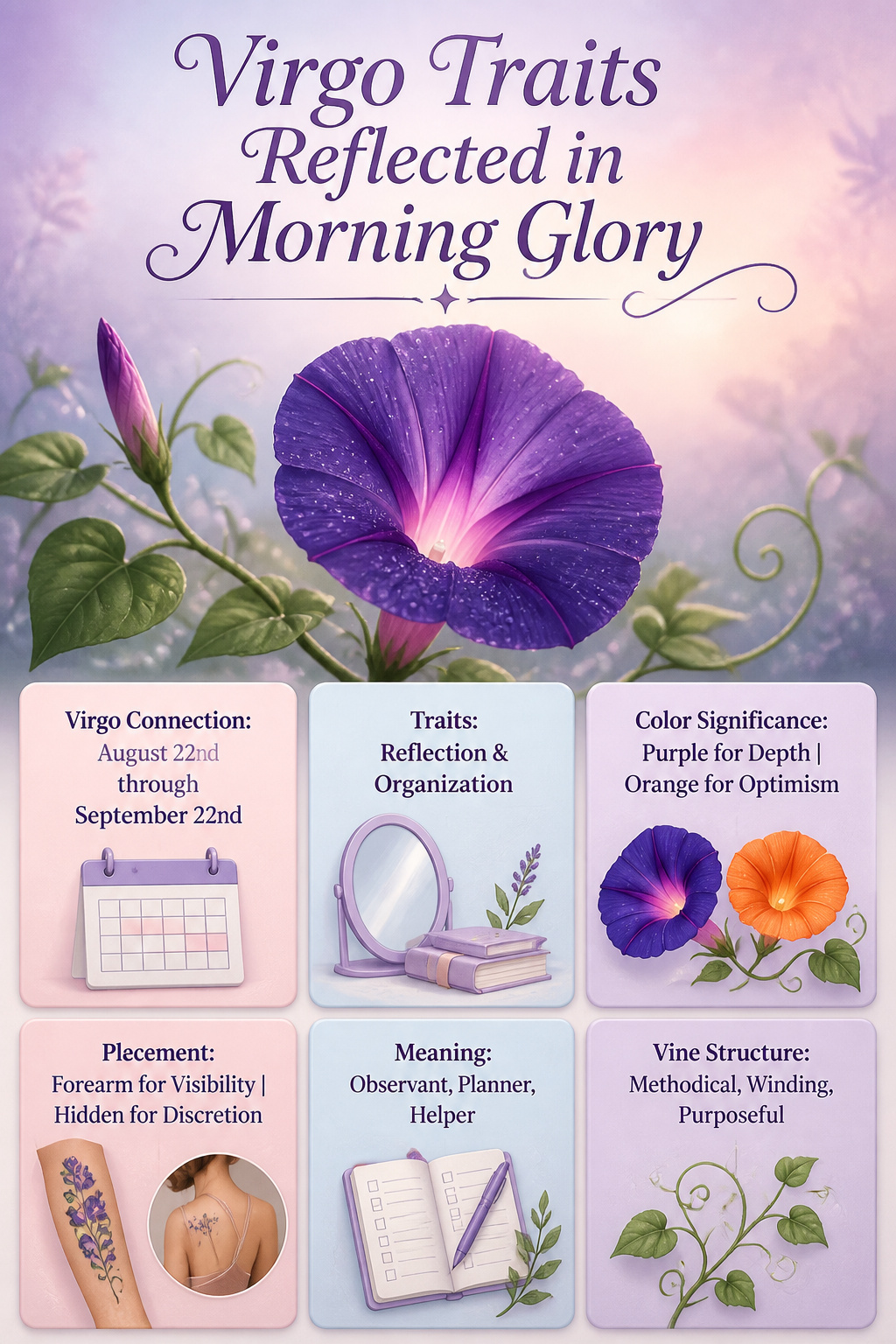 25 Morning Glory Tattoo Ideas for 2026 28 Information on Virgo traits related to morning glory tattoos.