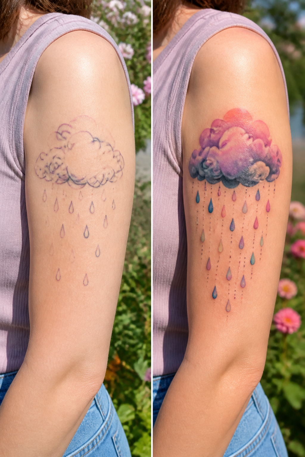 40 Cloud Tattoo Ideas for 2026: Japanese, Storm, Sleeve & More 29 Tattoo of a rain cloud with colorful ink.