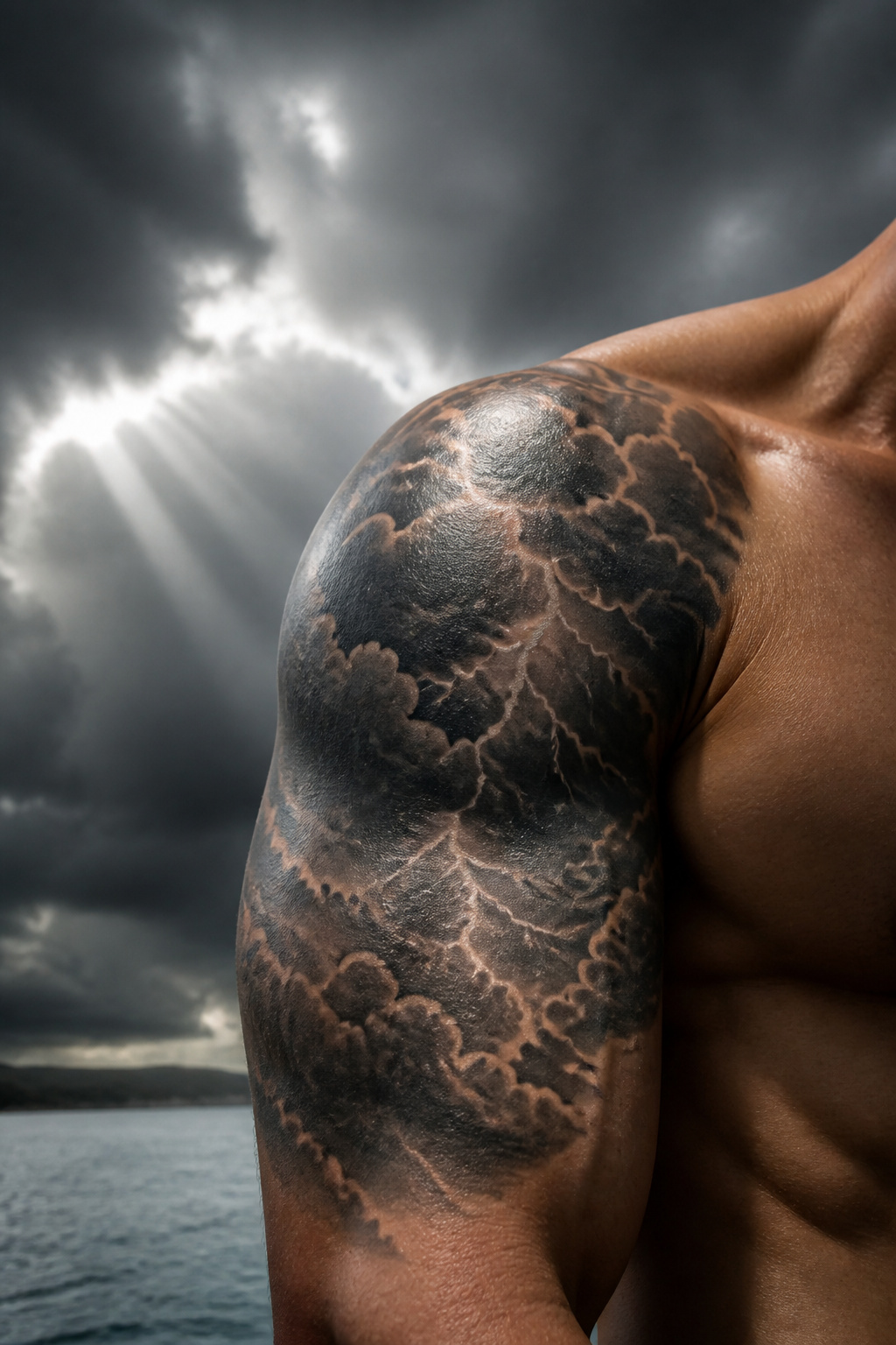 40 Cloud Tattoo Ideas for 2026: Japanese, Storm, Sleeve & More 3 Tattoo of a storm cloud with layered gray shading and lightning.