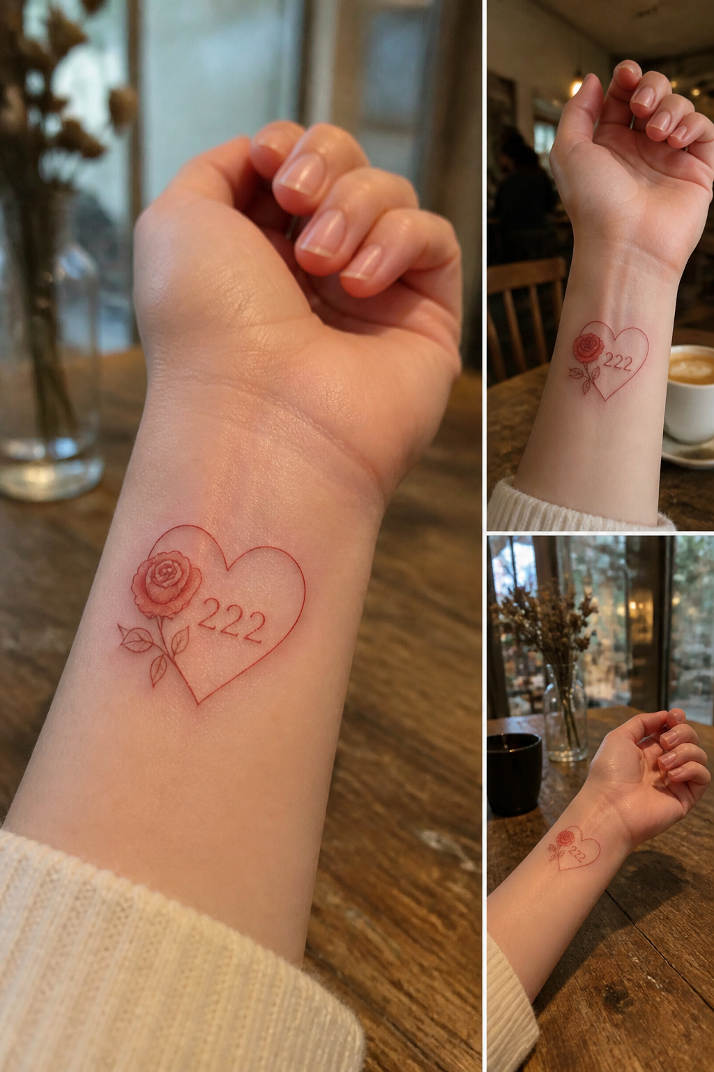 17 222 Tattoo Ideas and Meanings for 2026 3 A heart design encircling the numerals '222' in a tattoo.