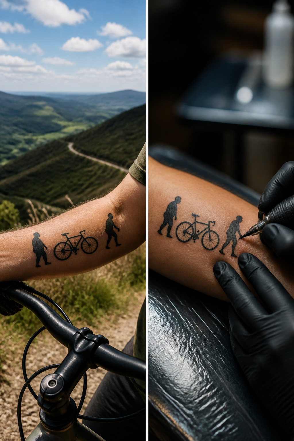 Bike Life Tattoo Ideas: 37 Designs for Cyclists in 2026 30 Tattoo showing before-and-after figures with a bicycle.