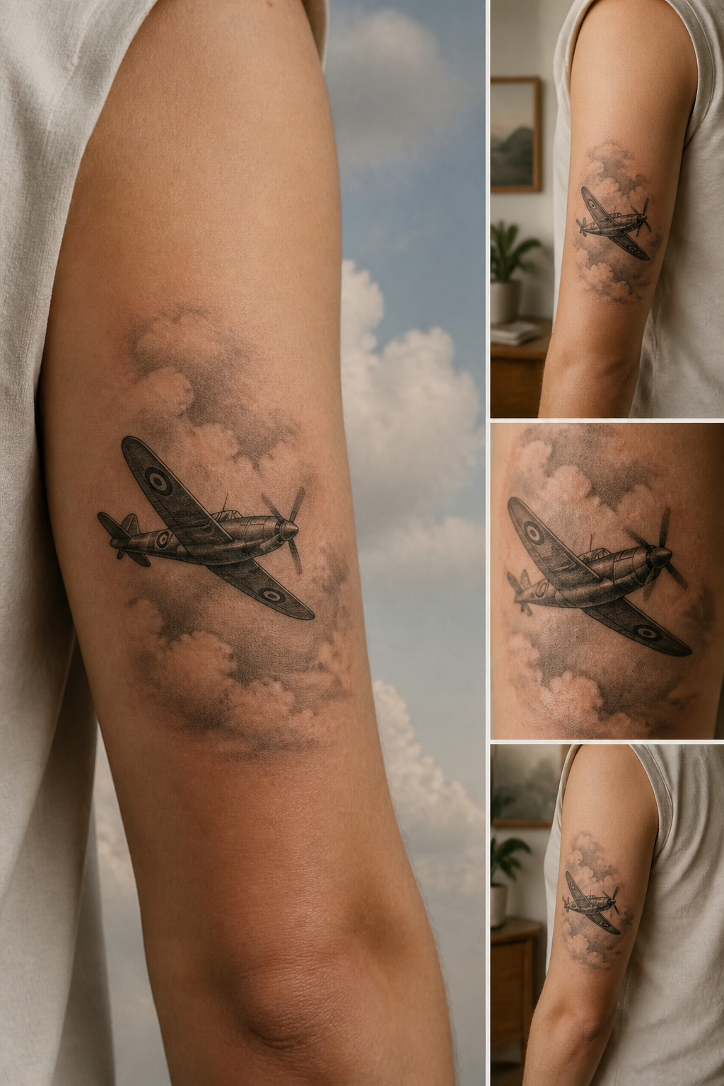 40 Cloud Tattoo Ideas for 2026: Japanese, Storm, Sleeve & More 33 Tattoo of an aircraft flying through clouds.