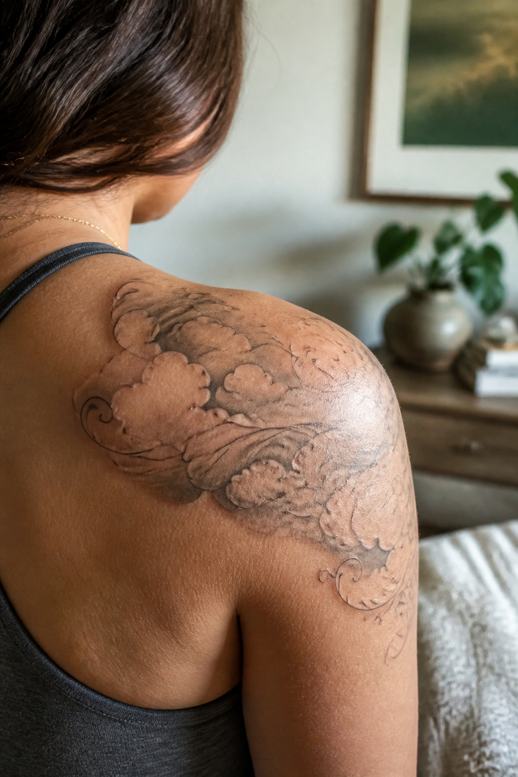 40 Cloud Tattoo Ideas for 2026: Japanese, Storm, Sleeve & More 34 Tattoo of clouds with flowing script.