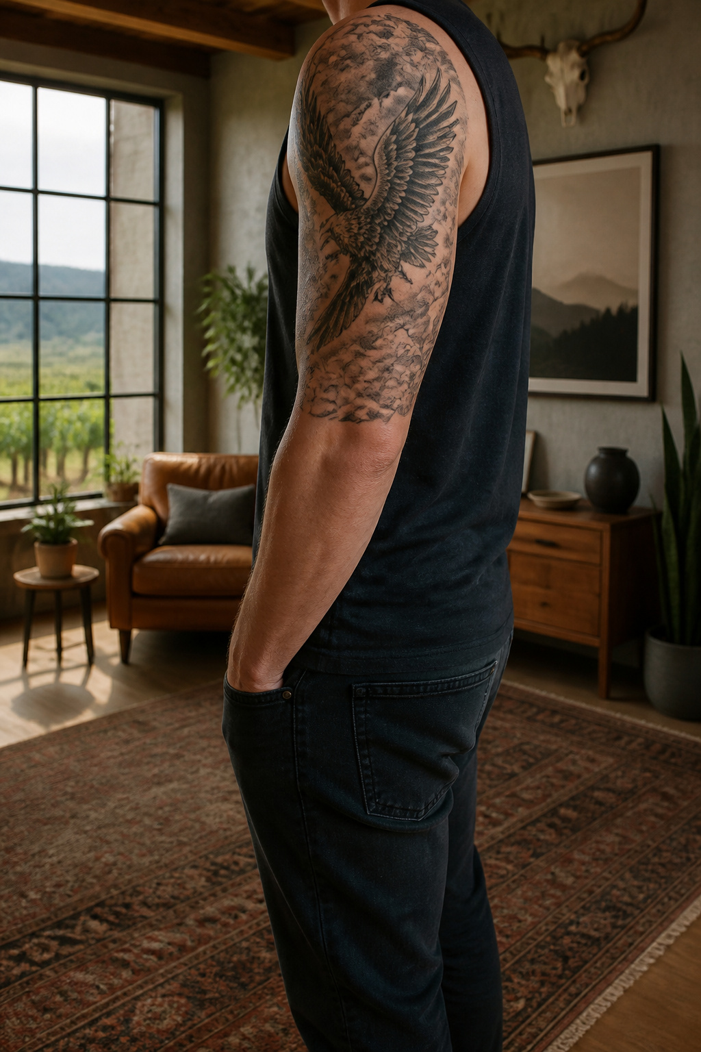 Eagle Tattoo Ideas for Men and Women: Designs and Styles 35 Eagle tattoo with clouds in the background.