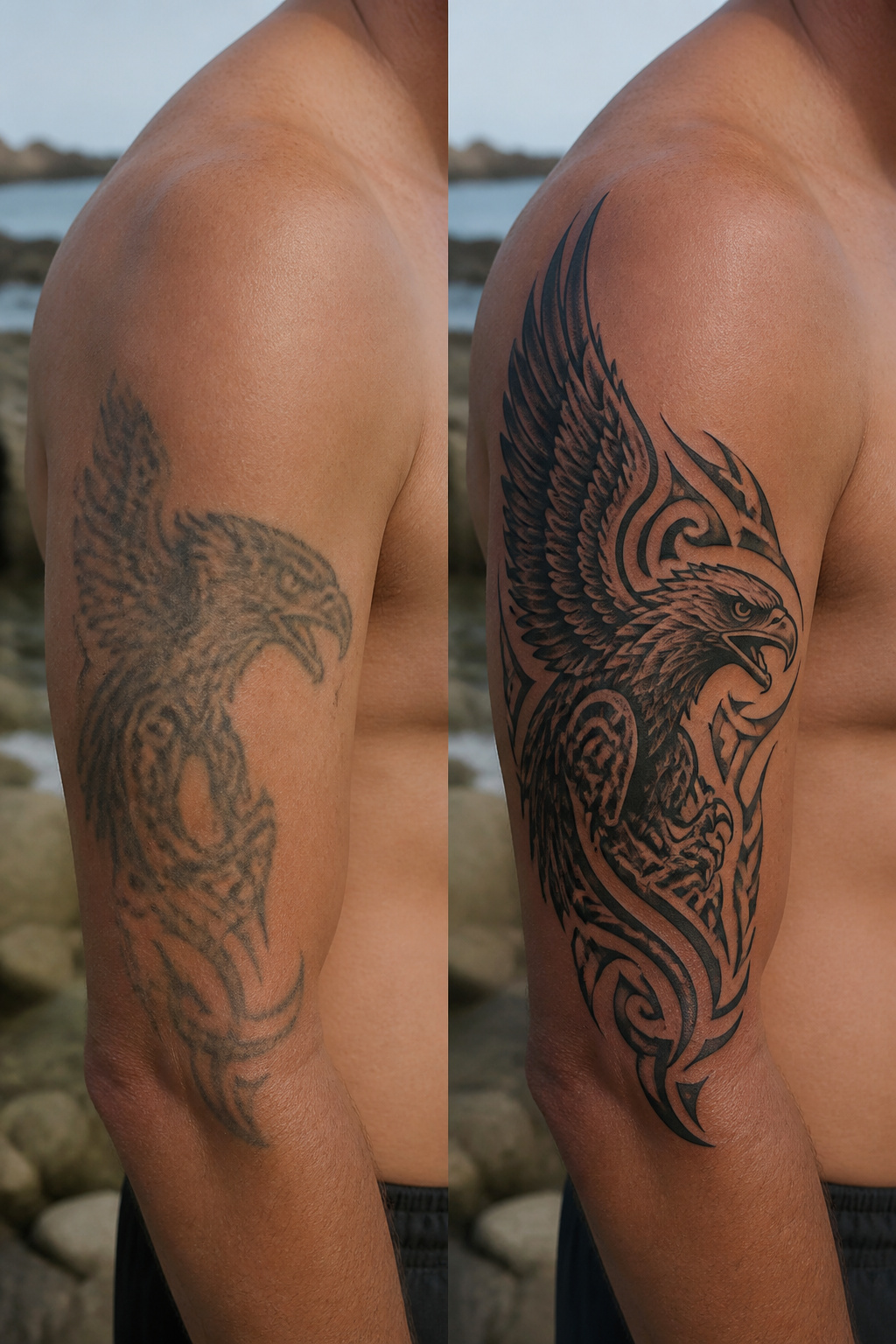 Eagle Tattoo Ideas for Men and Women: Designs and Styles 36 Eagle tattoo featuring tribal design elements.