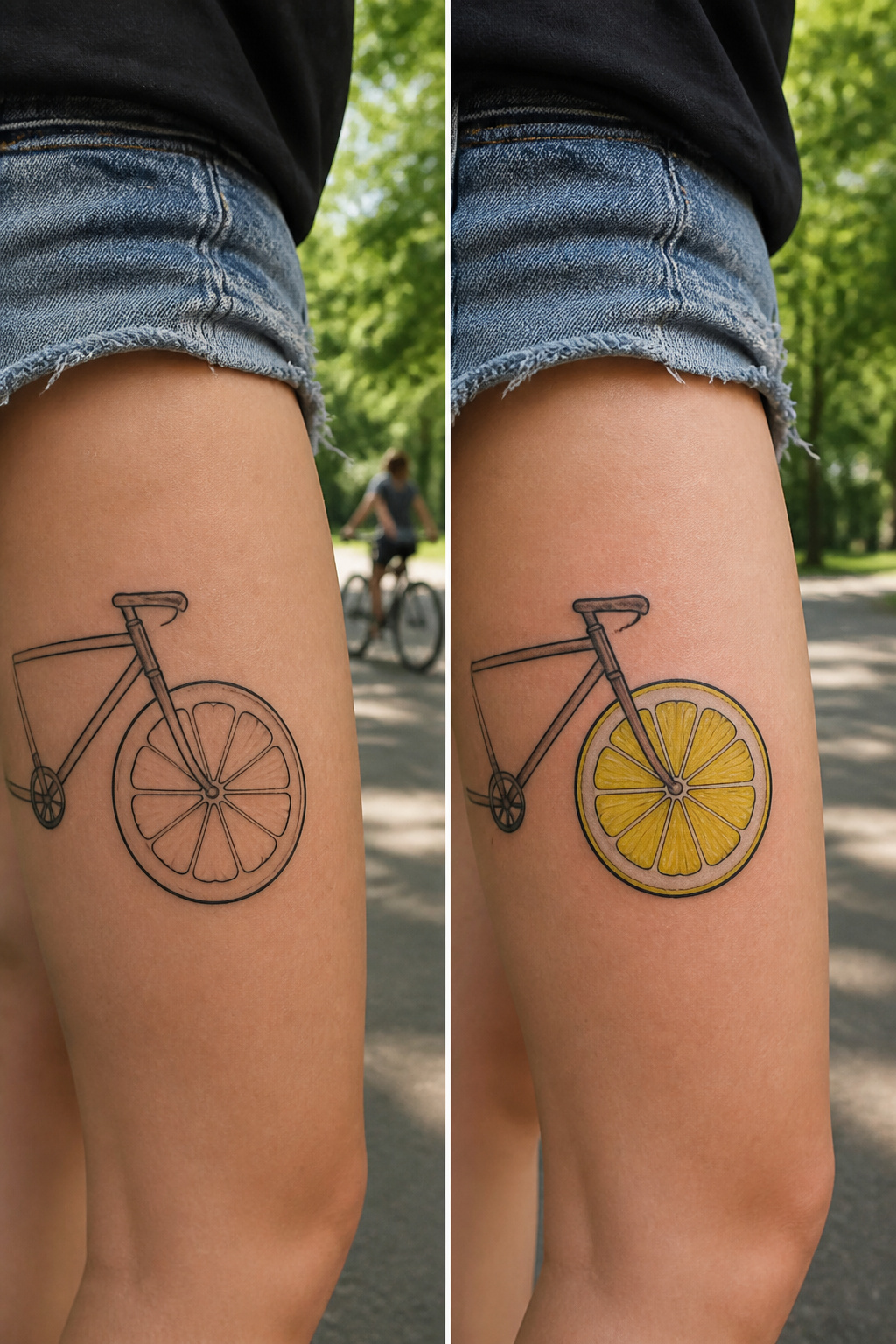 Bike Life Tattoo Ideas: 37 Designs for Cyclists in 2026 37 Tattoo of a lemon slice integrated into a bike wheel.