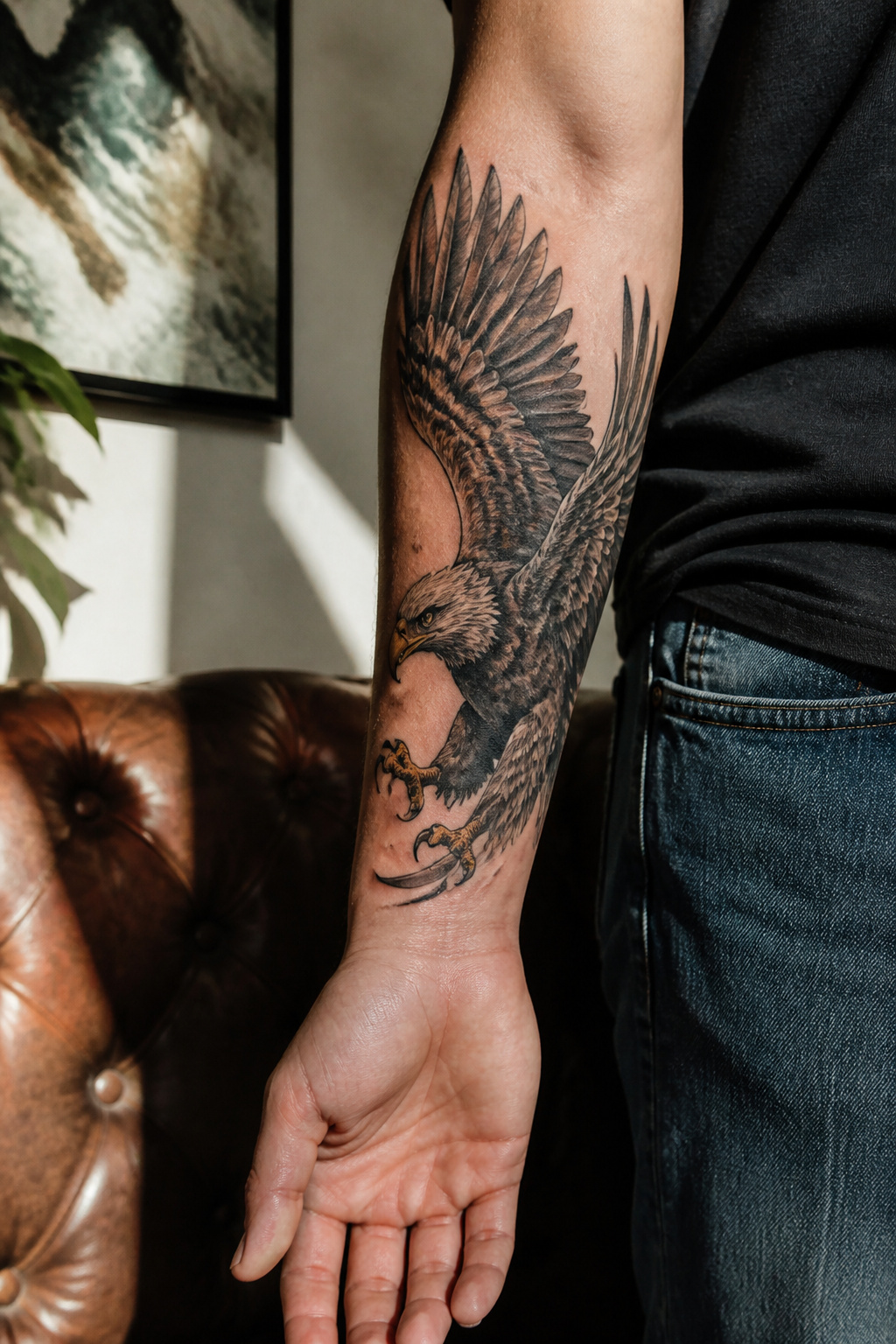 Eagle Tattoo Ideas for Men and Women: Designs and Styles 38 Eagle tattoo displayed on forearm.