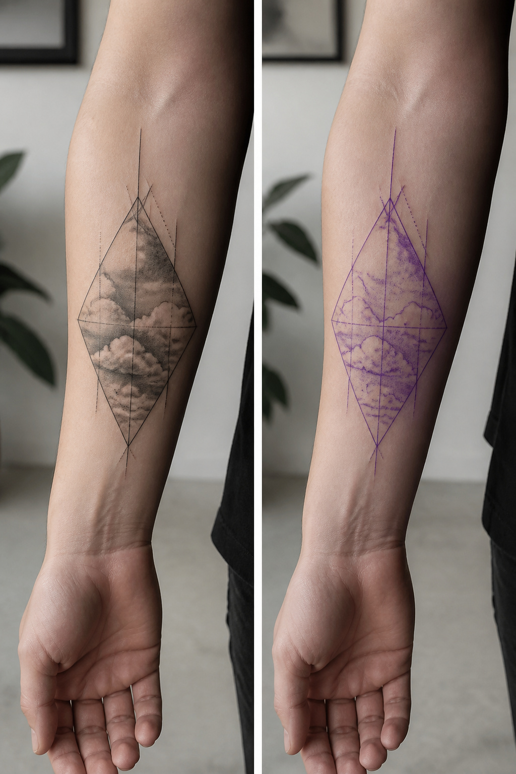 40 Cloud Tattoo Ideas for 2026: Japanese, Storm, Sleeve & More 38 Tattoo of clouds inside geometric shapes.