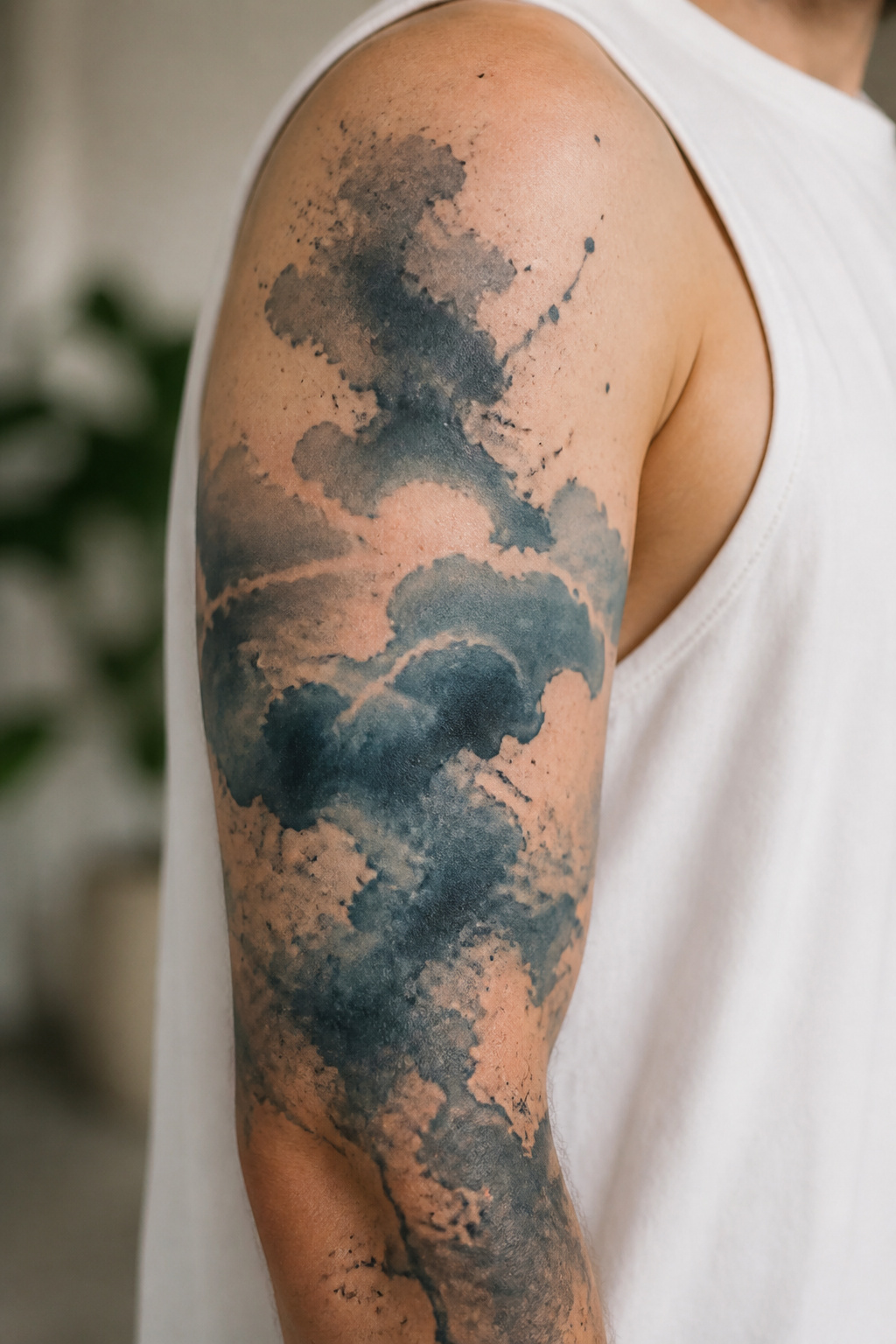 40 Cloud Tattoo Ideas for 2026: Japanese, Storm, Sleeve & More 39 Tattoo of abstract clouds with loose pigment.