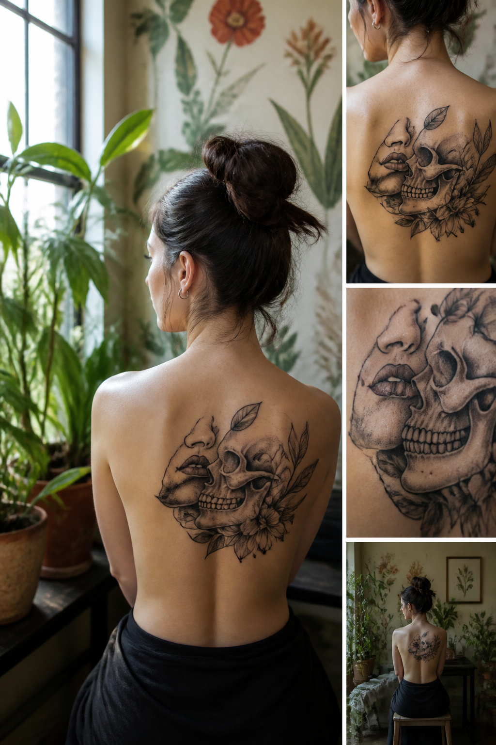 Kiss of Death Tattoo: Meanings, History & Design Ideas 4 A tattoo showing a kiss between a human mouth and a skull.