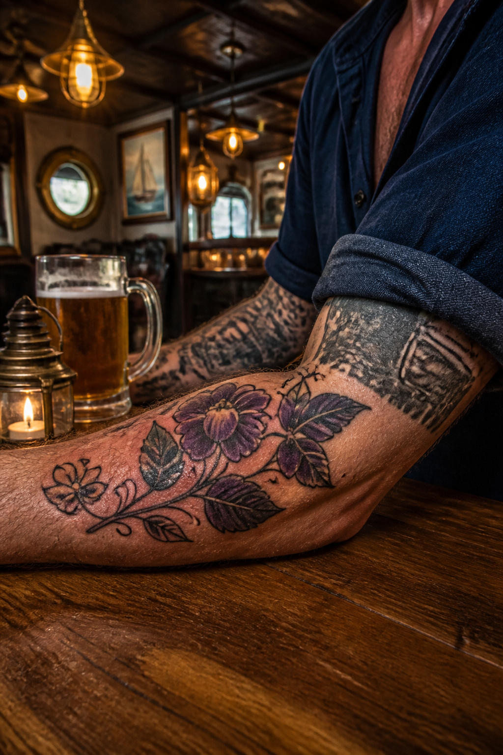 25 Morning Glory Tattoo Ideas for 2026 4 Classic traditional morning glory tattoo in purple ink on forearm.