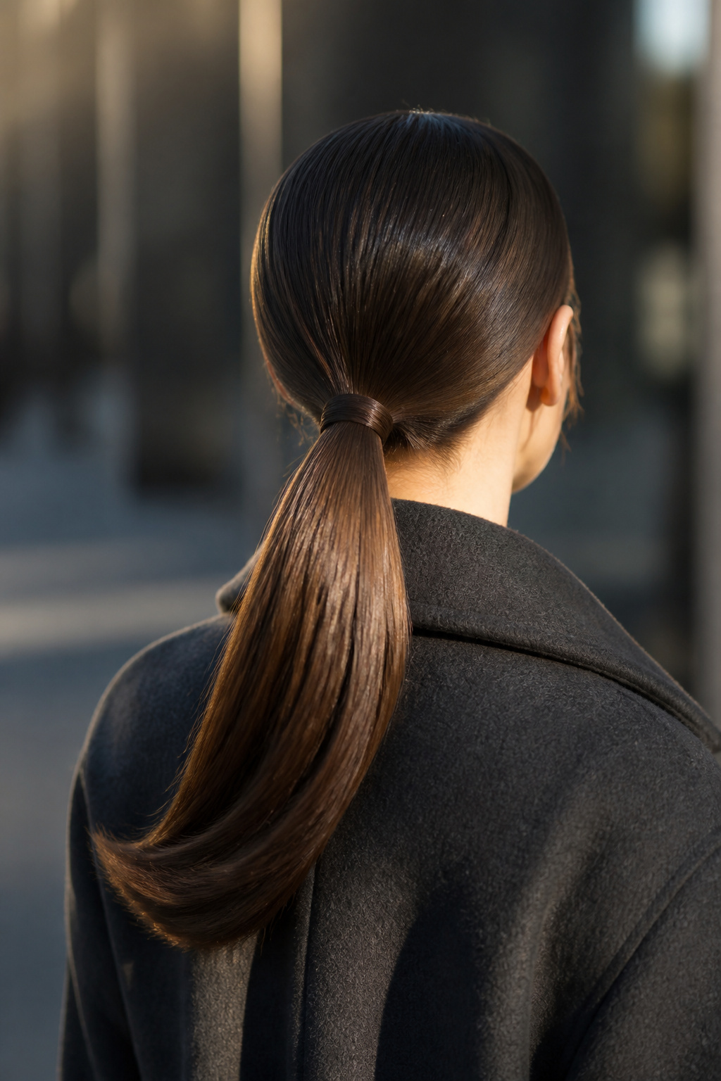 20 Fantastic Winter Hair Designs for 2026 4 Model demonstrating a polished ponytail styled for winter.