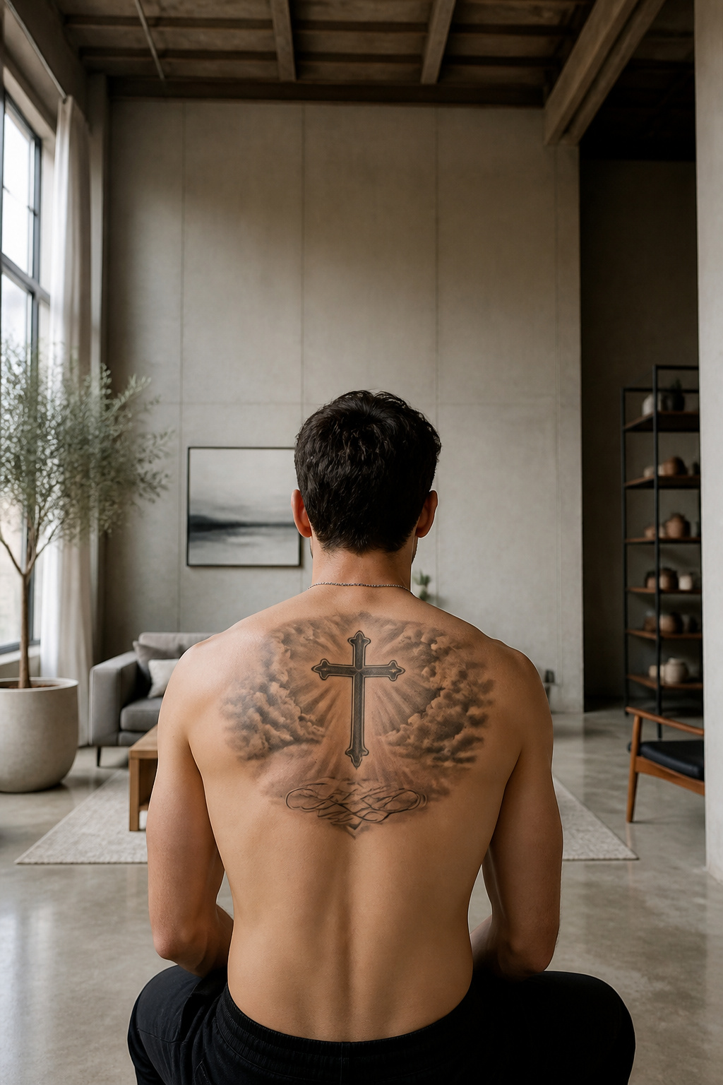 40 Cloud Tattoo Ideas for 2026: Japanese, Storm, Sleeve & More 5 Tattoo of a cross surrounded by soft, atmospheric clouds.