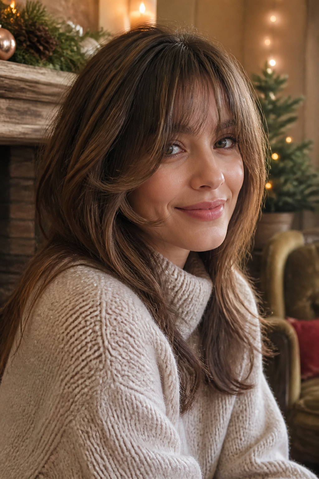 20 Fantastic Winter Hair Designs for 2026 5 Model with a stylish fringe hairstyle framing her face.
