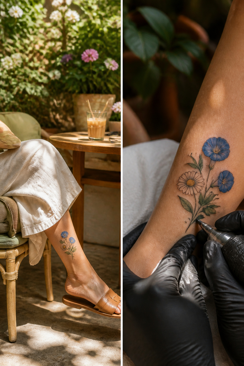 25 Morning Glory Tattoo Ideas for 2026 5 Tattoo of morning glory and daisy flowers on skin.