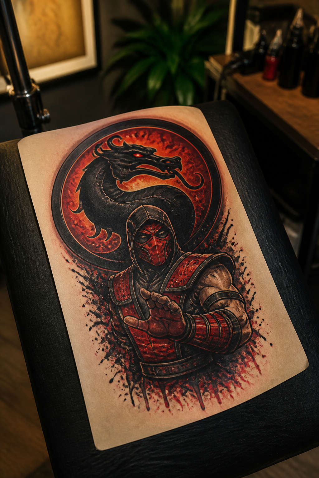 Mortal Kombat Tattoo: Fighter Art, Fatalities, Logo and Custom Ink 5 A close-up of a tattoo inspired by a classic Mortal Kombat fatality.