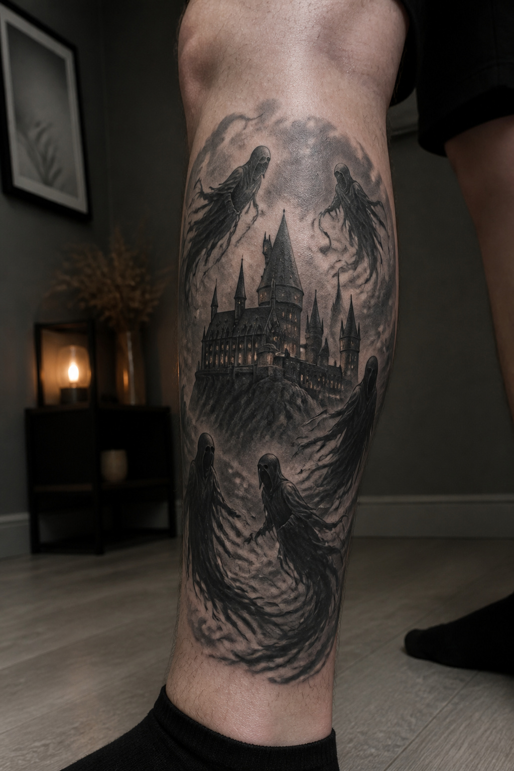 Artwork of Dementors surrounding the Hogwarts castle.