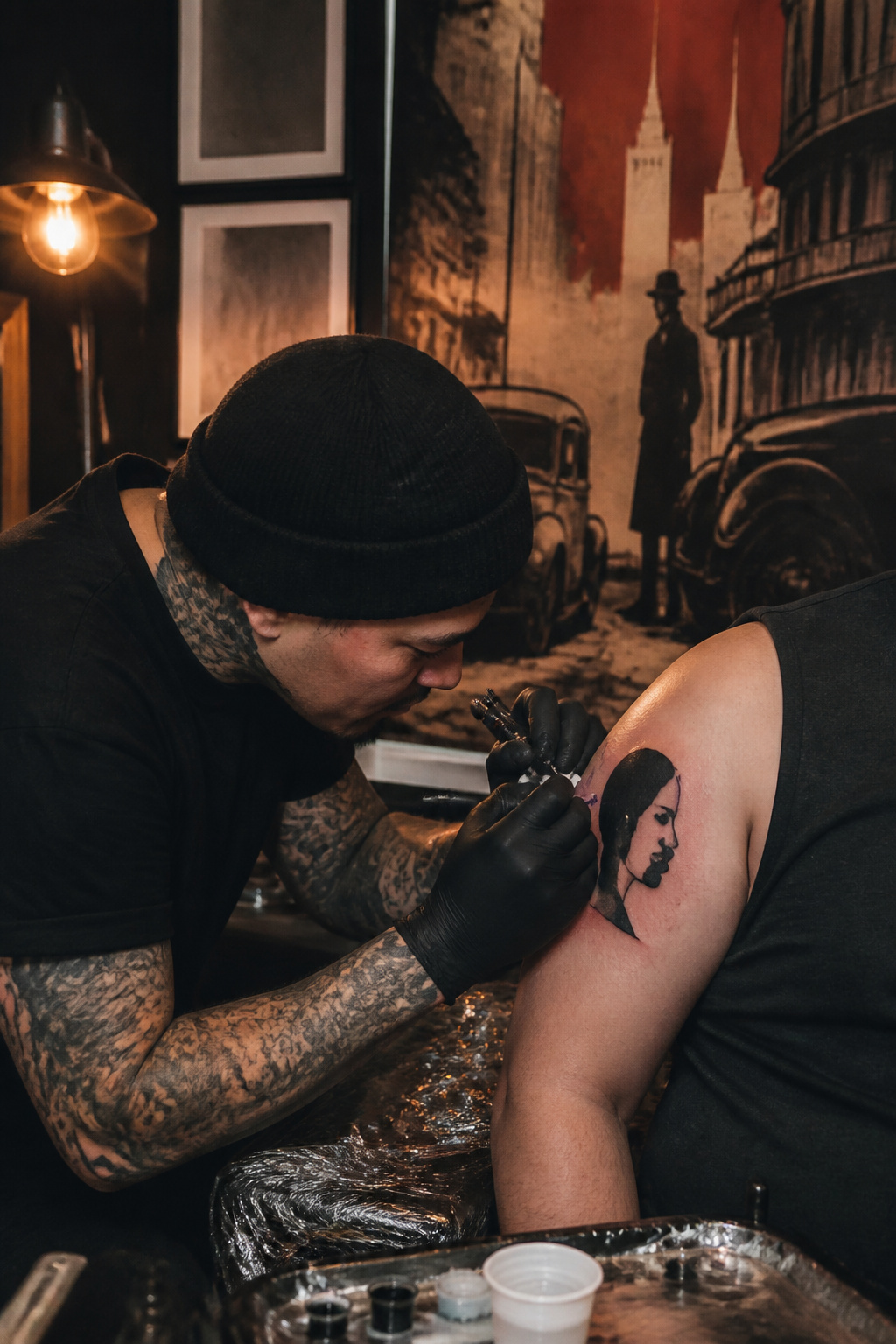 Kiss of Death Tattoo: Meanings, History & Design Ideas 6 A silhouette tattoo of two faces symbolizing intimacy and betrayal.