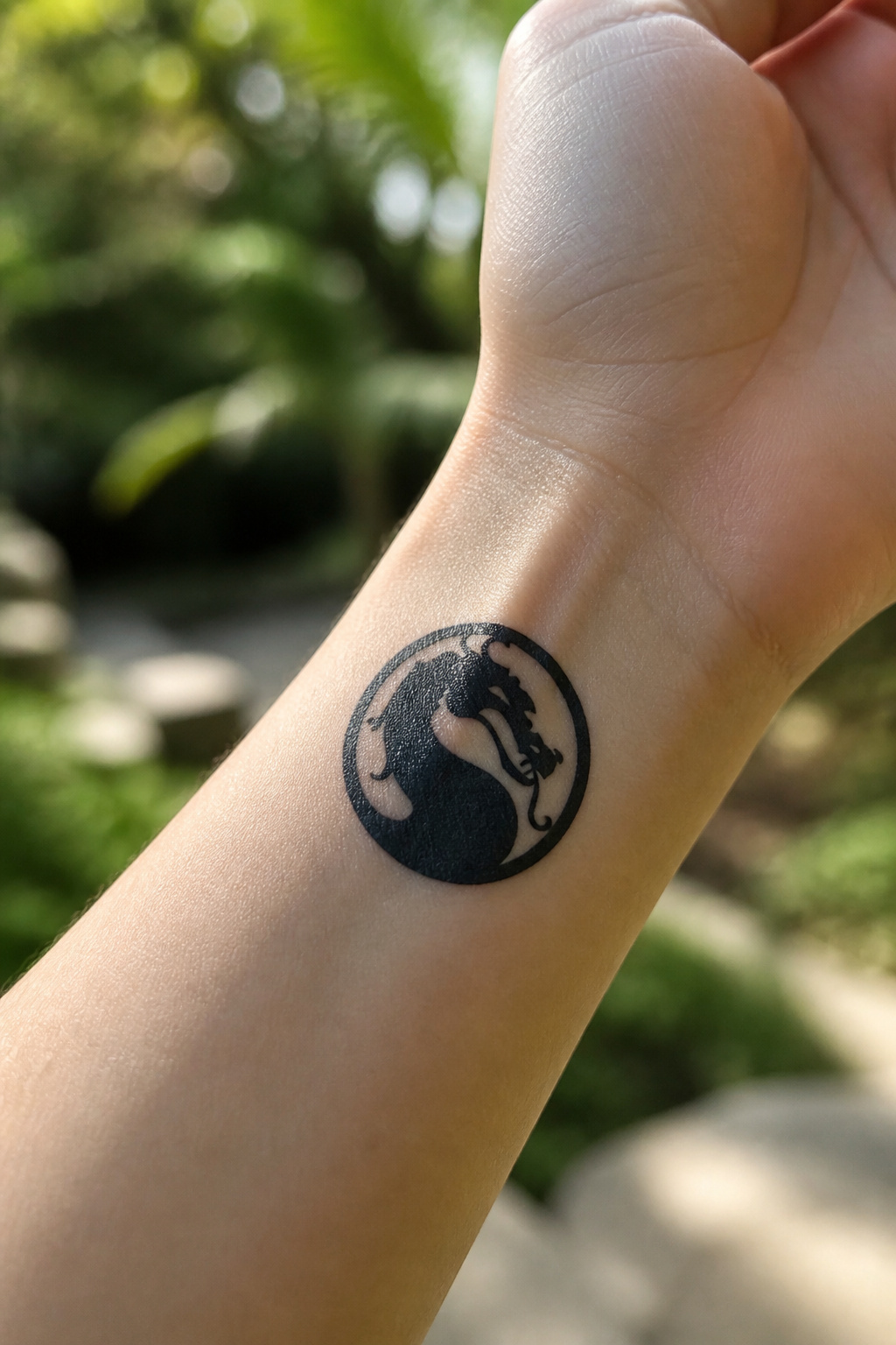 Mortal Kombat Tattoo: Fighter Art, Fatalities, Logo and Custom Ink 6 A tattoo of the Mortal Kombat dragon logo in black ink.