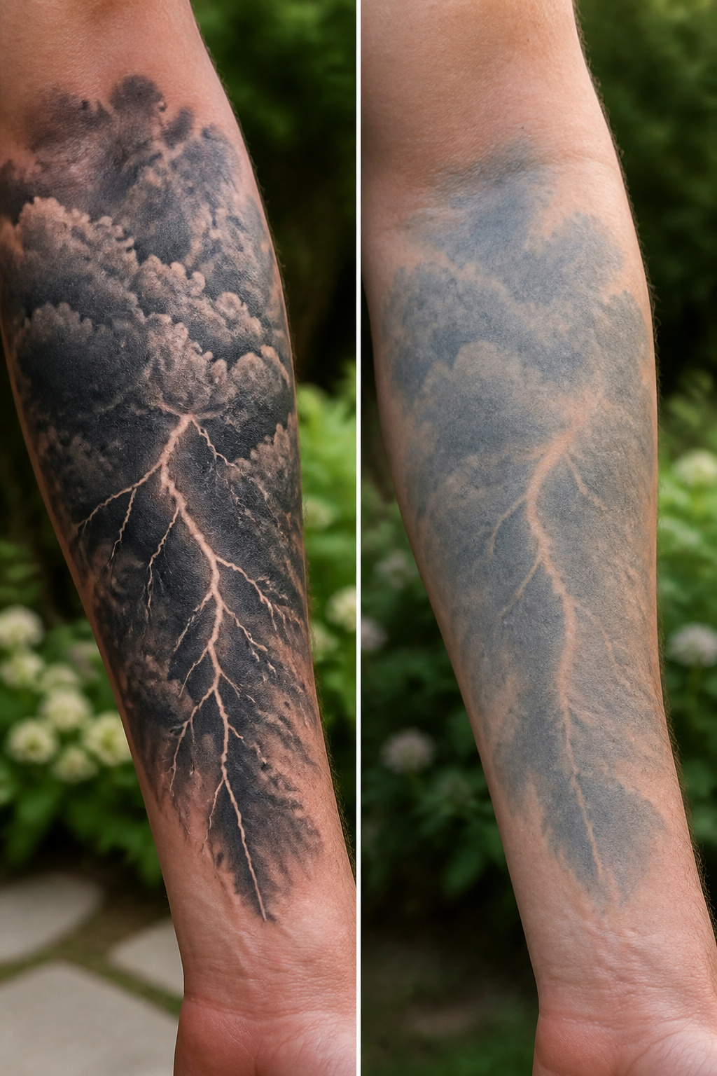 40 Cloud Tattoo Ideas for 2026: Japanese, Storm, Sleeve & More 6 Tattoo featuring dark clouds and bright lightning bolts.