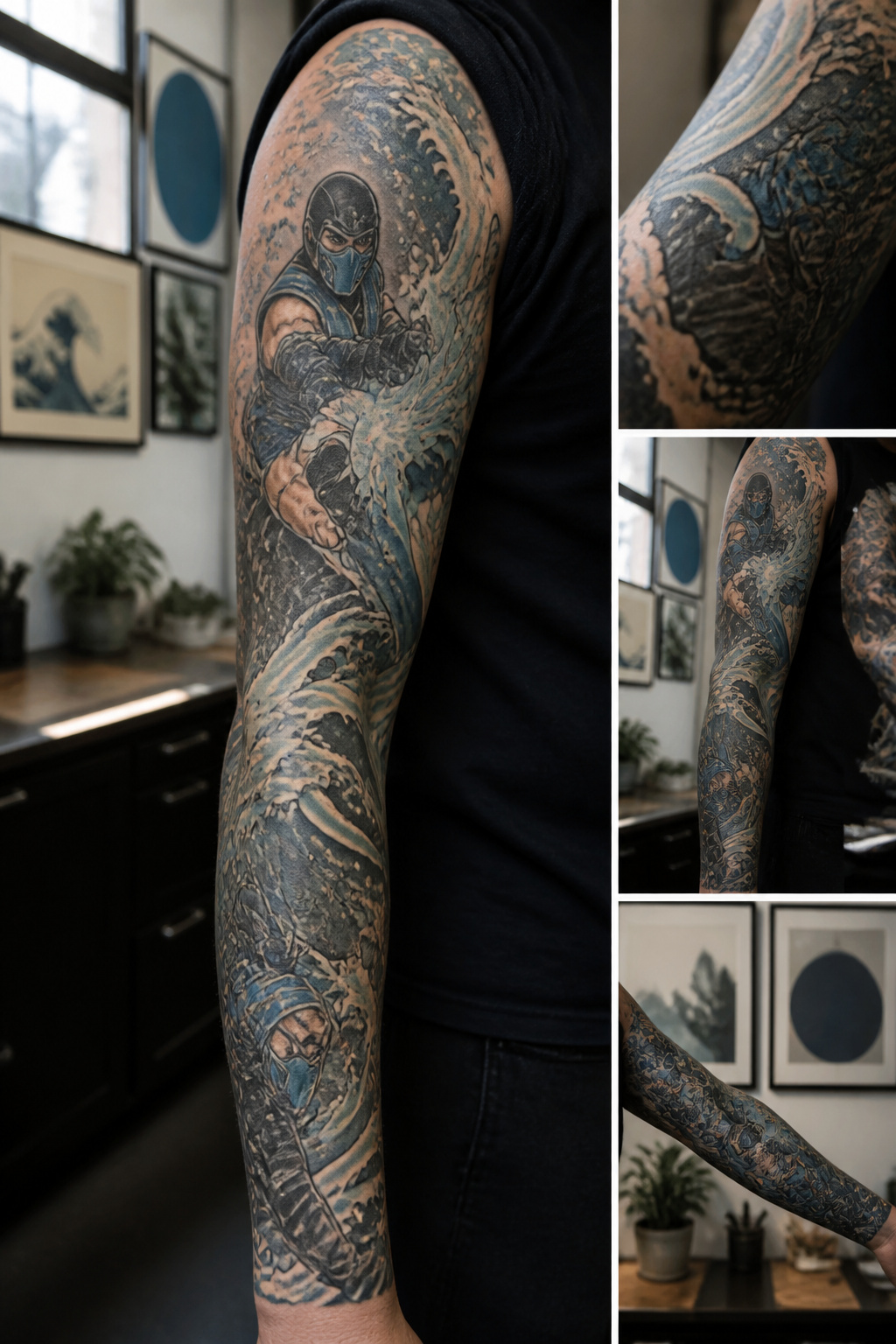 Mortal Kombat Tattoo: Fighter Art, Fatalities, Logo and Custom Ink 7 A tattoo merging Sub-Zero with ukiyo-e woodblock print style.