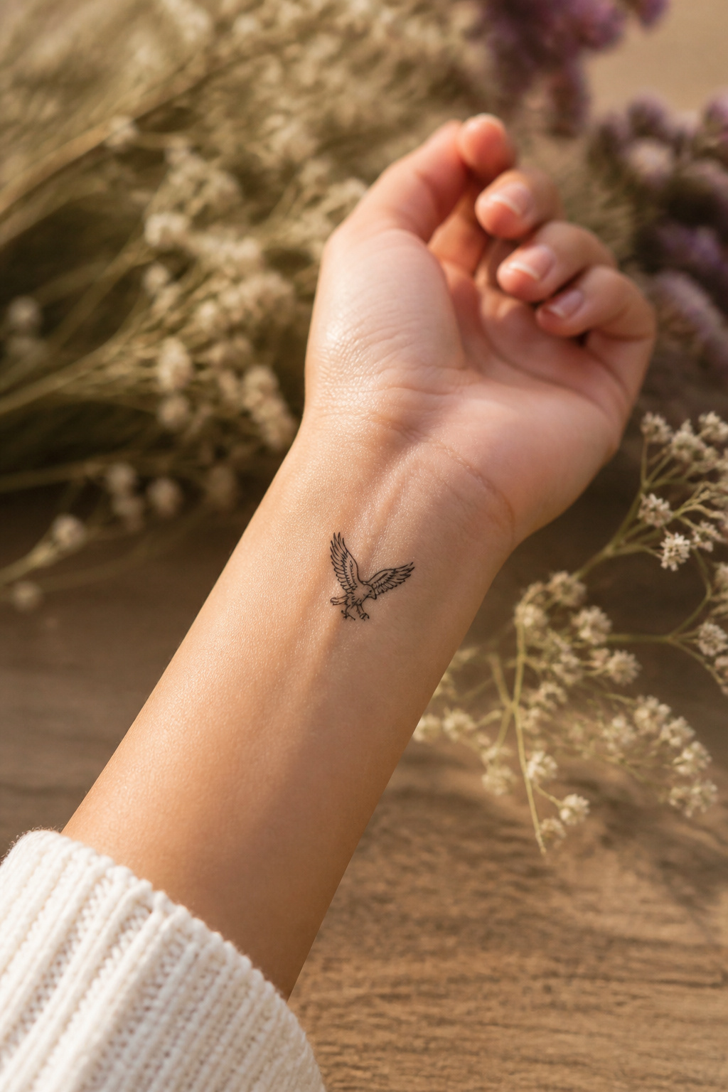 Eagle Tattoo Ideas for Men and Women: Designs and Styles 7 Small eagle tattoo with simplified design on wrist.
