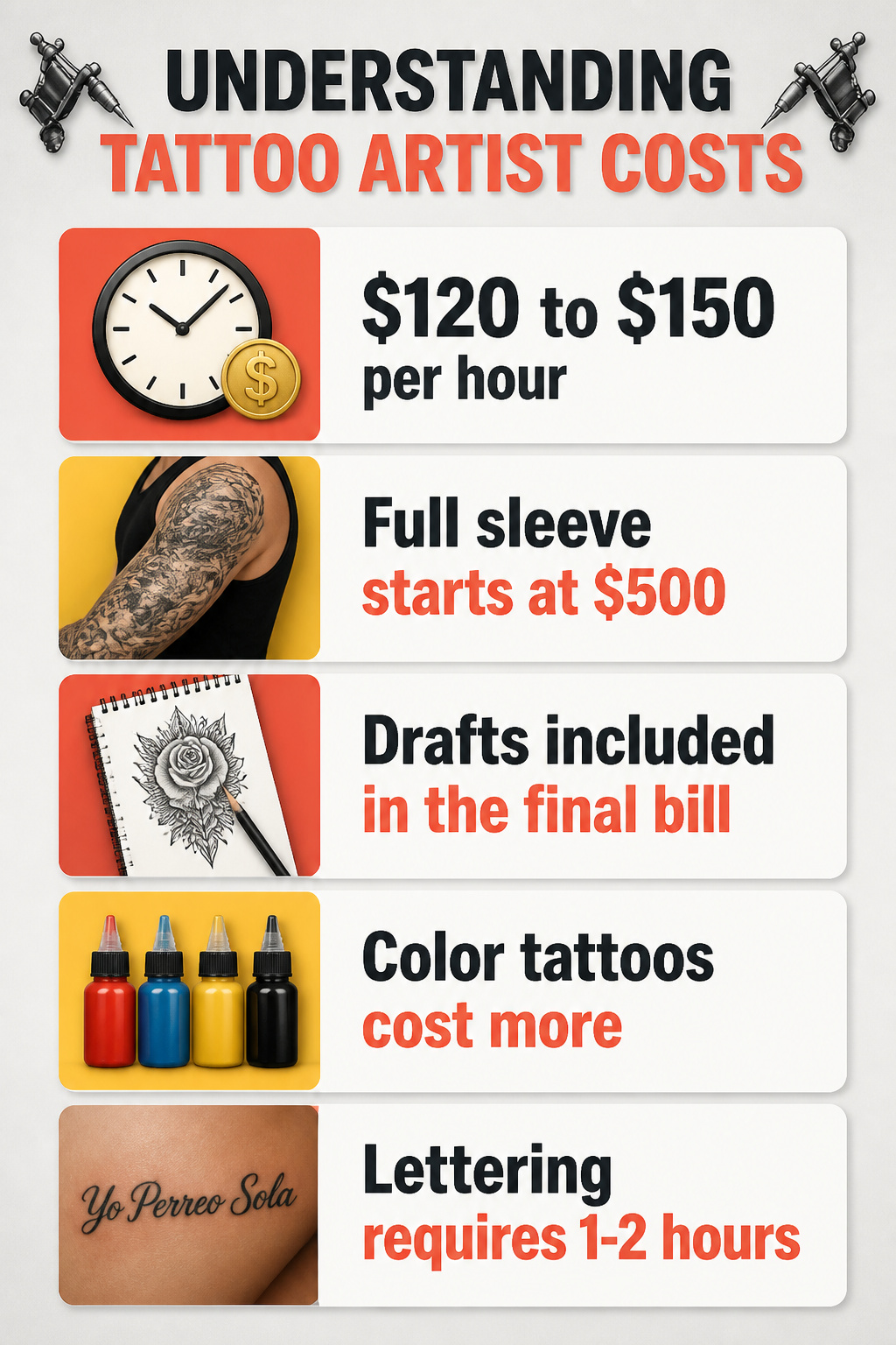 5 Bad Bunny Tattoo Placements on His Body (2026) 8 Information image about tattoo artist costs and pricing.