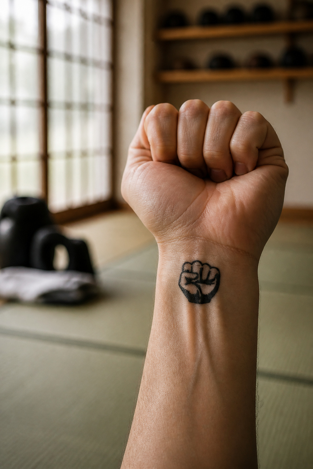 Martial Arts Tattoo Ideas: Karate Symbols, Black Belts and Personal Meaning 8 Outline of a clenched fist tattoo on skin.