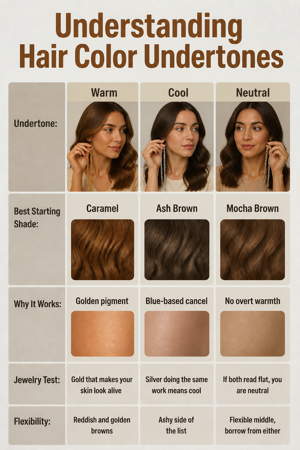 An infographic illustrating hair color undertones and their best shades.