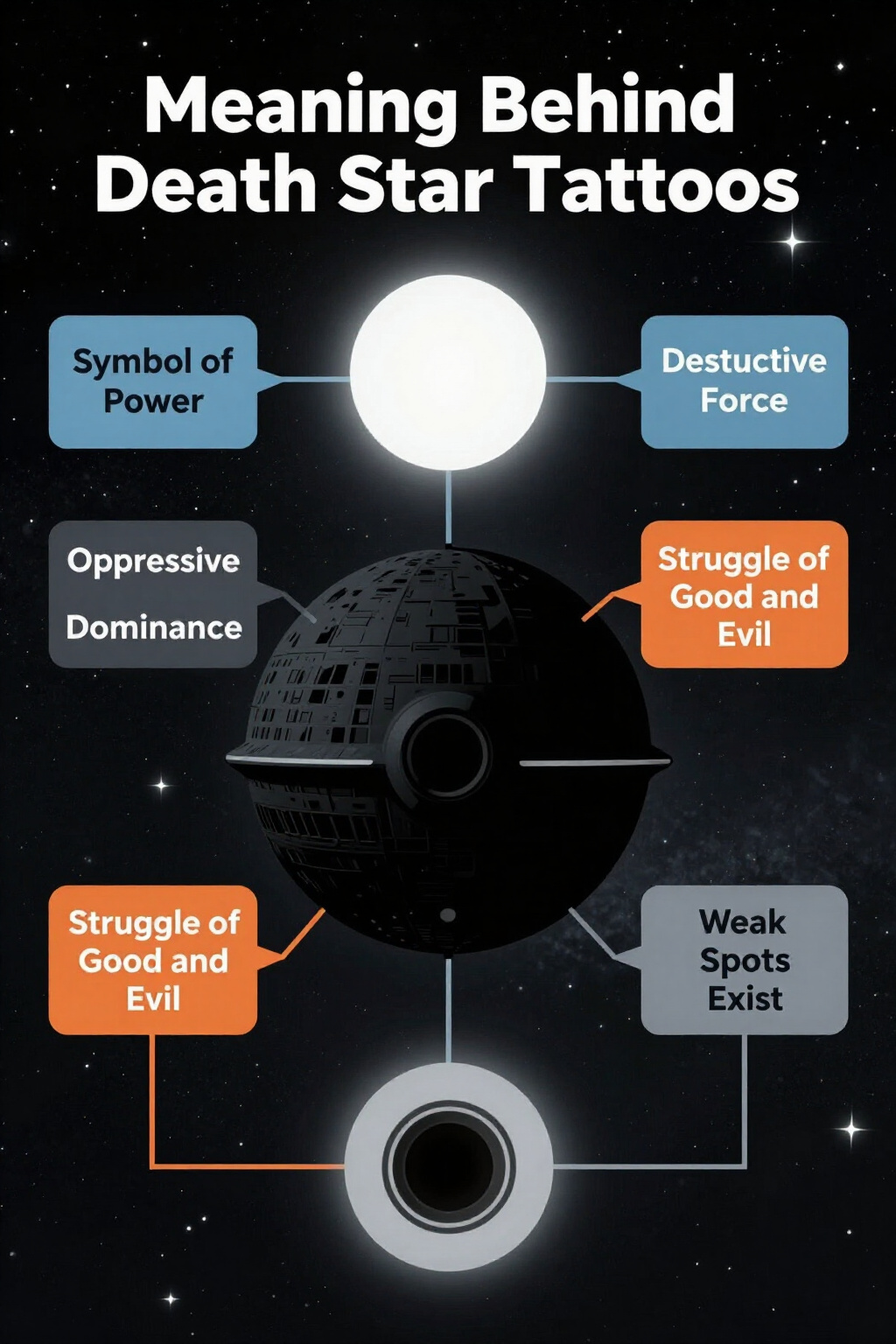 Information image explaining the meaning behind Death Star tattoos.