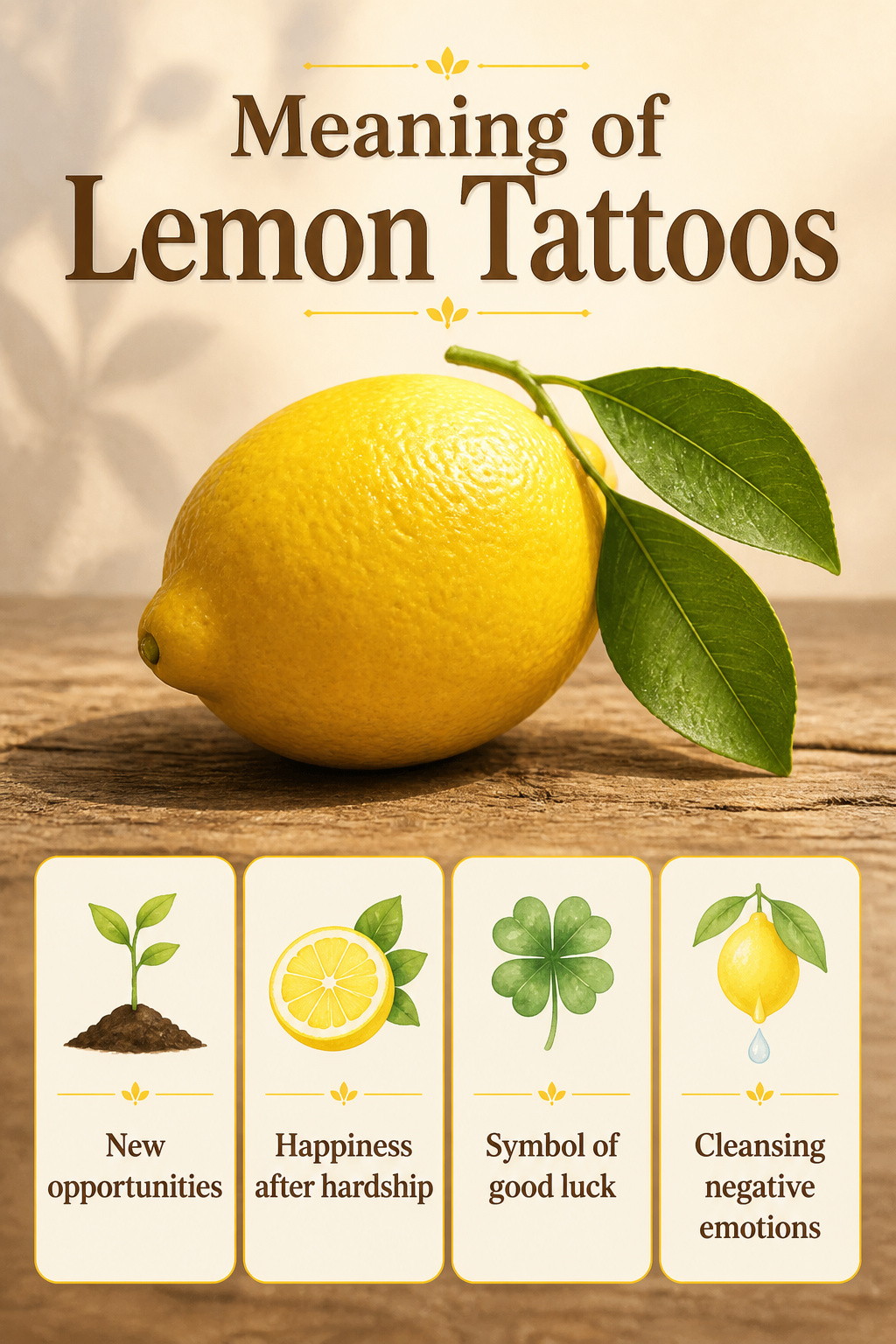 Lemon Tattoo Designs, Meanings, Styles & 2026 Placement Guide 9 An image detailing the meanings associated with lemon tattoos.