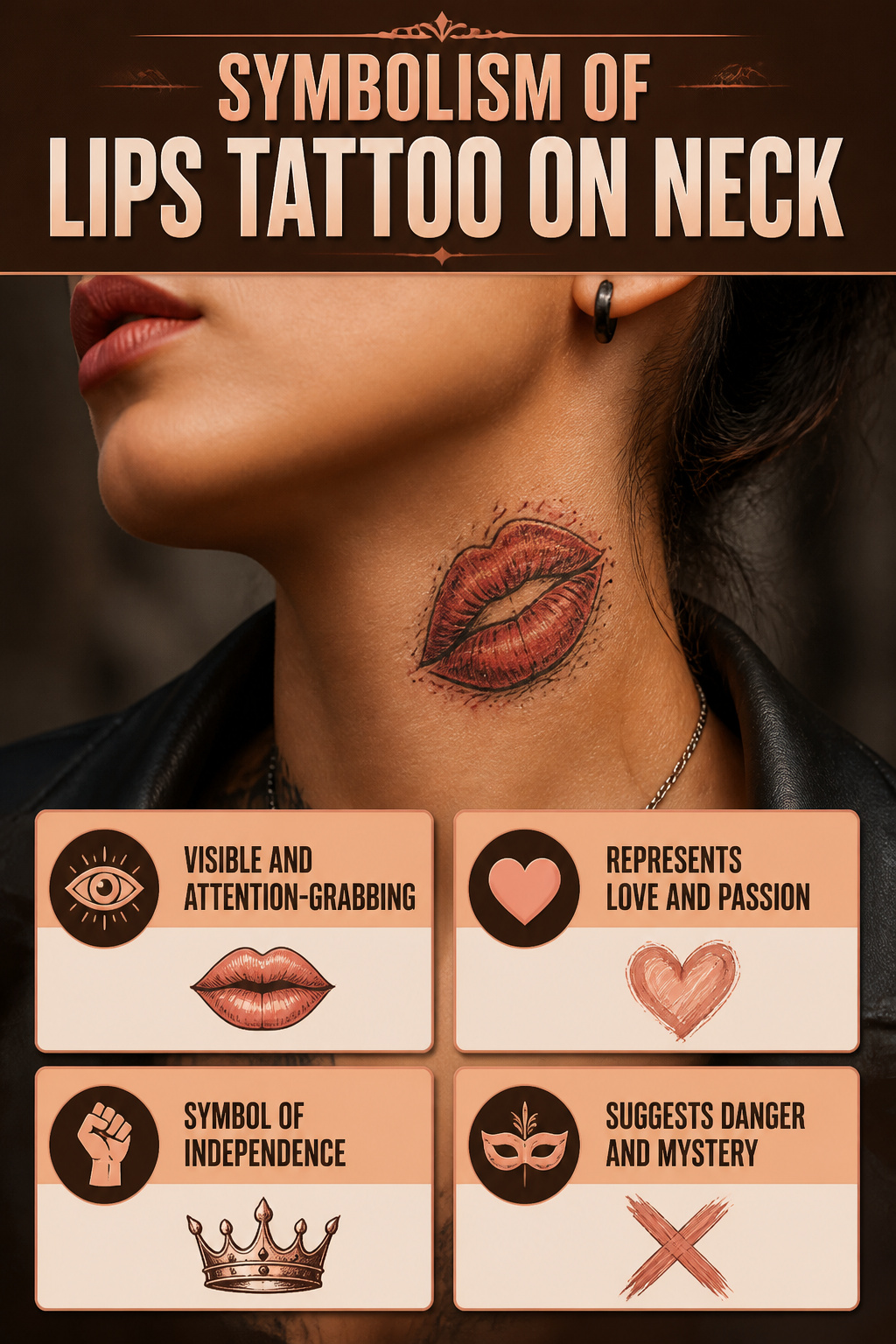Lips Tattoo on Neck: 8 Design Ideas for 2026 9 A visual explaining the meanings associated with lips tattoos on the neck.