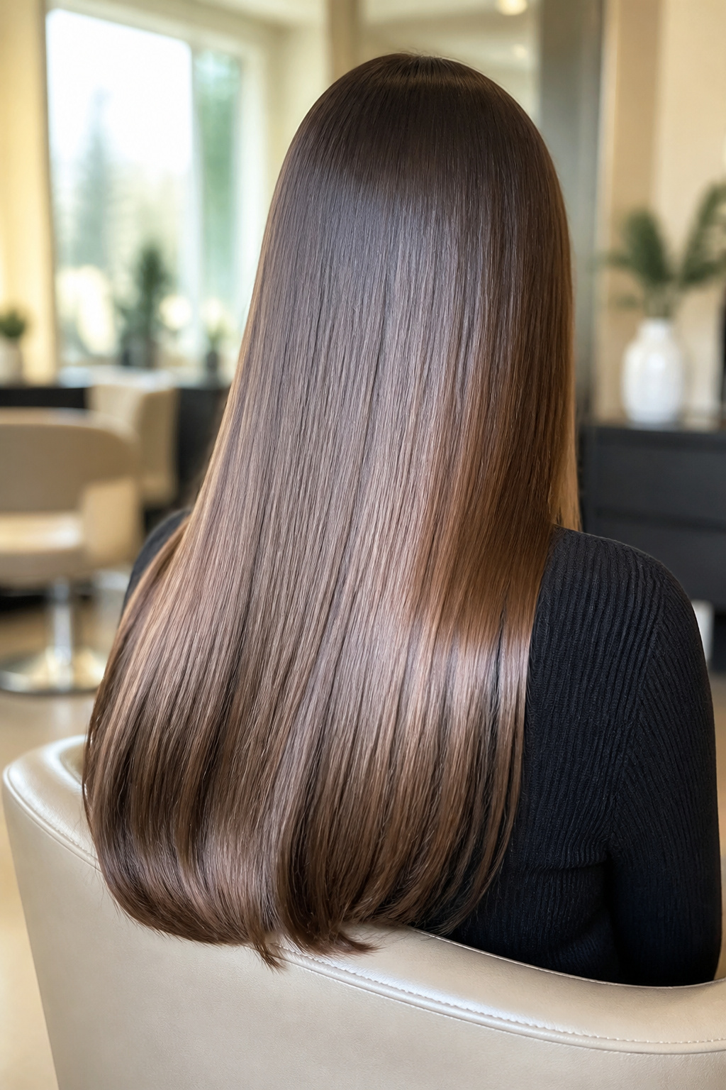 20 Fantastic Winter Hair Designs for 2026 9 Model with straightened hair exhibiting a glossy finish.