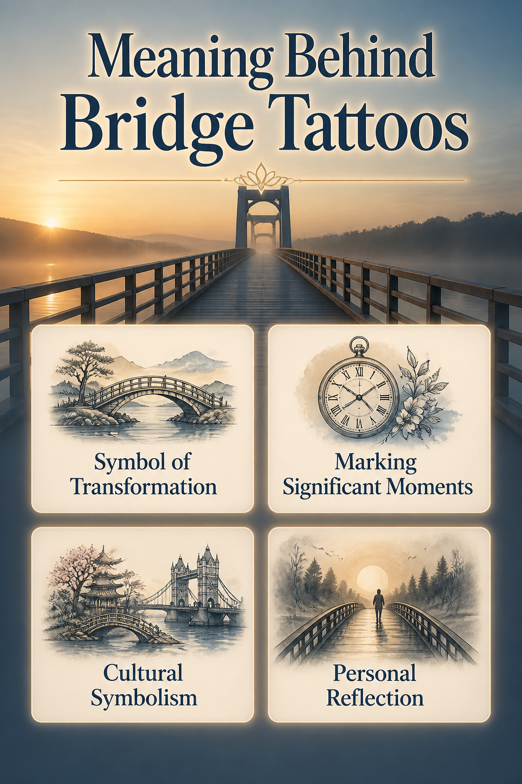 Graphic titled 'Meaning Behind Bridge Tattoos' illustrating symbolic meanings.
