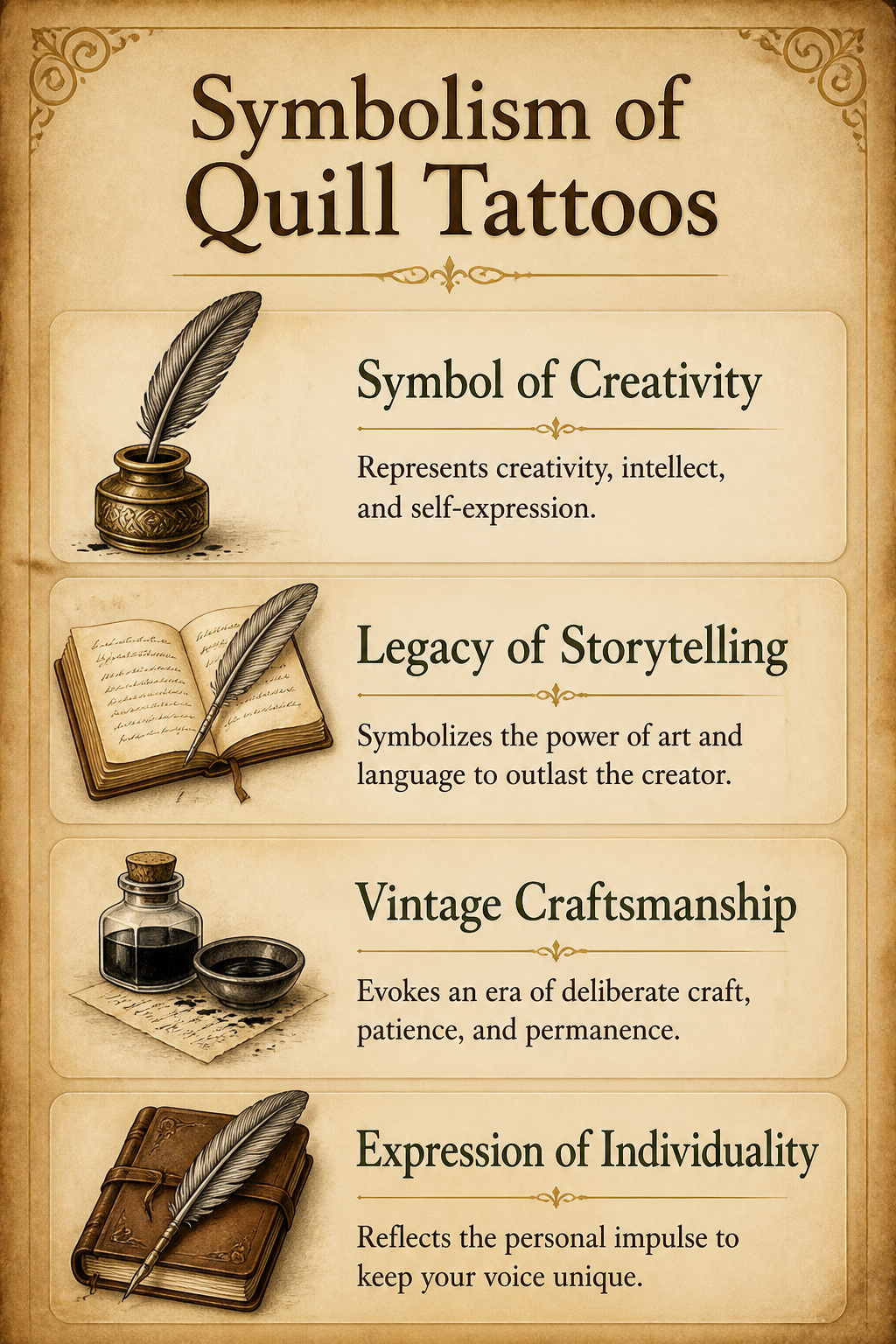 Image detailing the symbolism of quill tattoos.