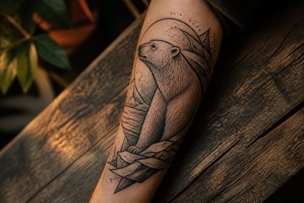 Various styles of polar bear tattoos displayed together.